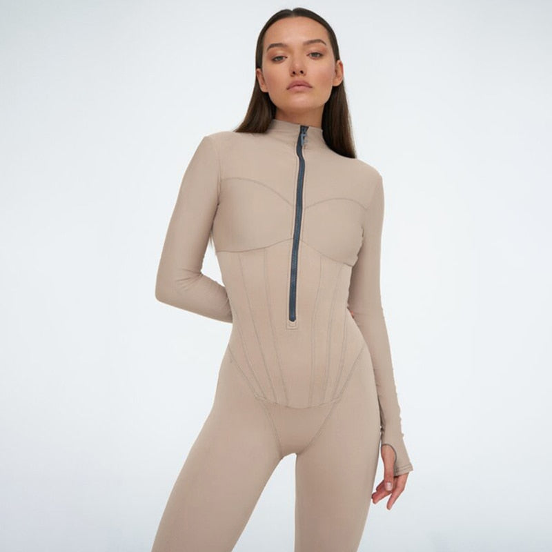 Women's high neckline zip catsuit