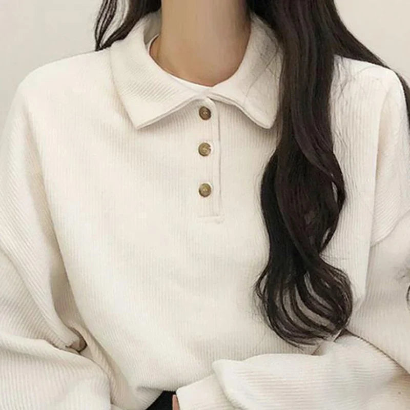 Women's polo collar loose long-sleeved sweater