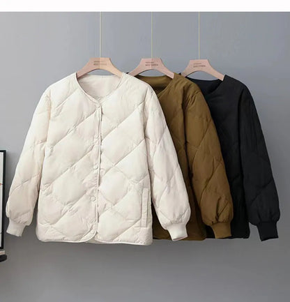 Women's diamond check loose slim down jacket