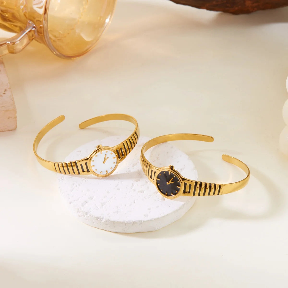 Thea Slip-On Bangle Bracelet | Wristwatch Design Ribbed Band Bangle Bracelet