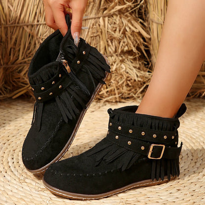 Women's retro faux suede buckle cowboy ankle boots