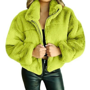 Cozy winter lapel jacket for women with zipper closure