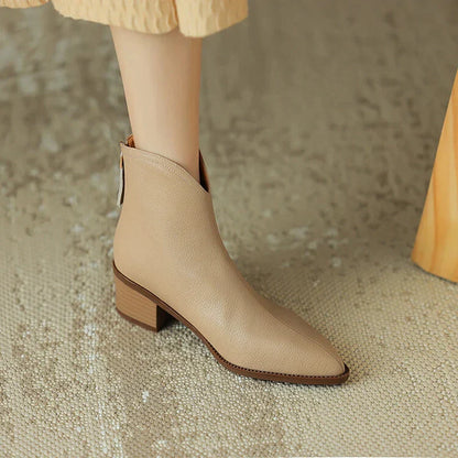 Women's Ankle Boots - Pointed Toe - Side Zipper - Low Heel