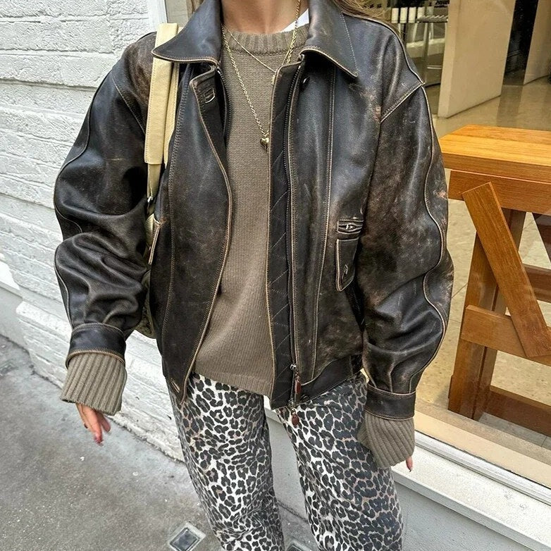 Leopard print wide-leg trousers loose fit straight cut for women