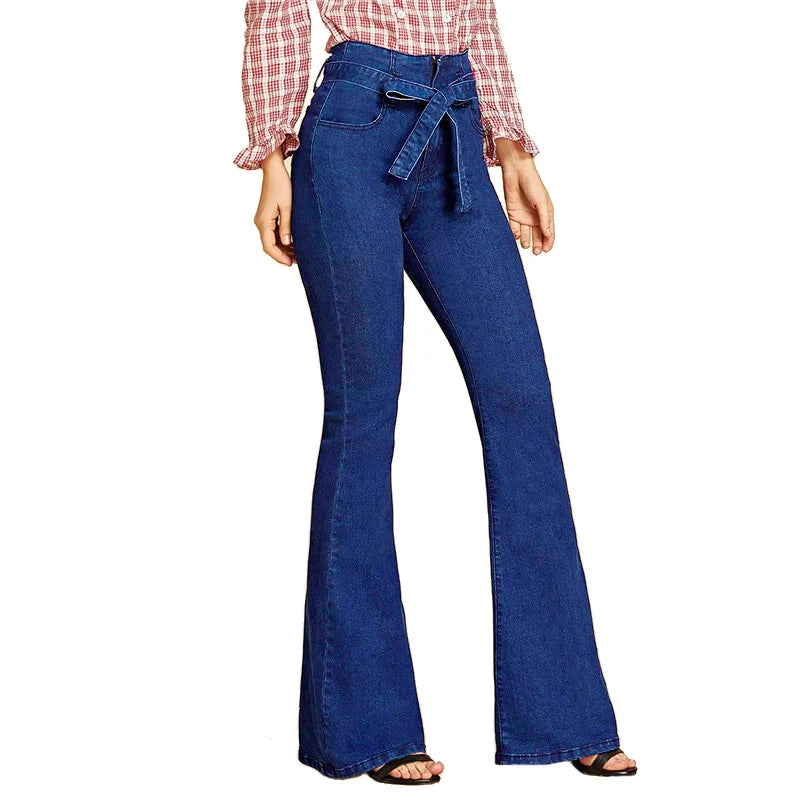 Women's high waist stretchy lace flared jeans