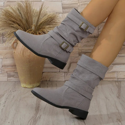Women's denim buckle ankle boots