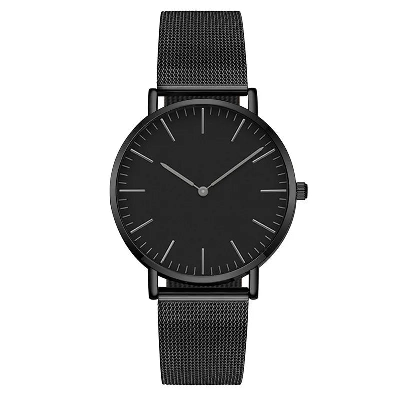 Minimalist mesh band quartz watch with ultra-slim dial for women