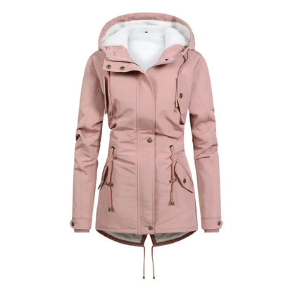 Women's wind-resistant mid-length hooded jacket