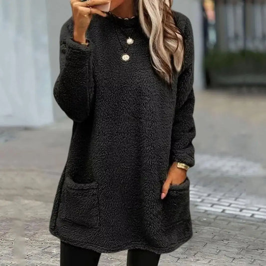 Cozy Plush Collar Pocketed Sweatshirt