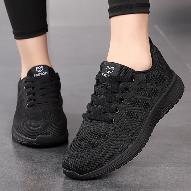 Women's breathable mesh casual sneakers white running shoes