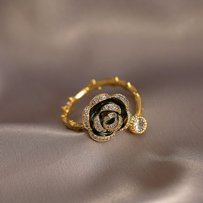 Women's Floral Ring - Elegant Rose Design - Crystal Embellished - Adjustable Fit