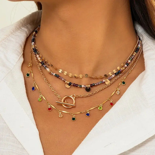 Beaded Charm Layered Necklace Set