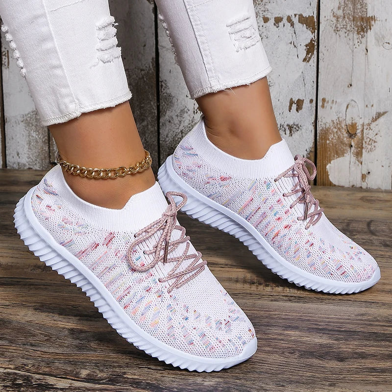 Women's Knit Sneakers - Breathable Mesh - Lightweight Comfortable Casual Shoes