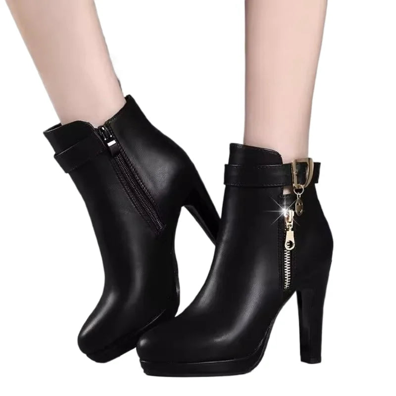Women's pointed toe stiletto fashion boots with low tube zipper