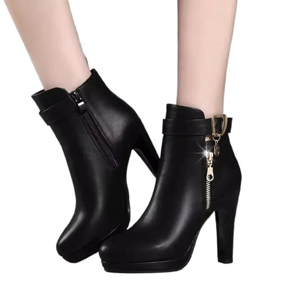Women's pointed toe stiletto fashion boots with low tube zipper
