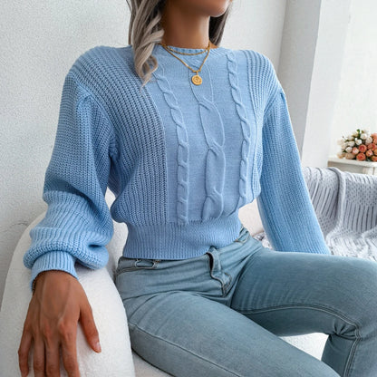 Women's casual slim fit lantern sleeve knitted sweater