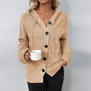 Women's drawstring knitted cardigan jacket