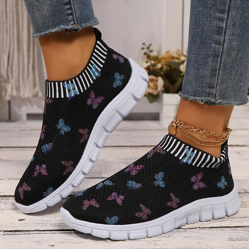 Women's knit casual sneakers with butterfly print