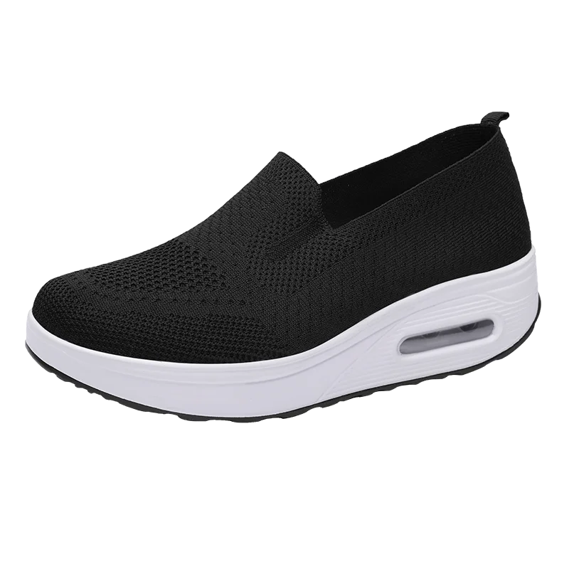 Women's Slip-On Sneakers - Breathable Knit Fabric - Air Cushion Platform Sole