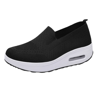 Women's Slip-On Sneakers - Breathable Knit Fabric - Air Cushion Platform Sole