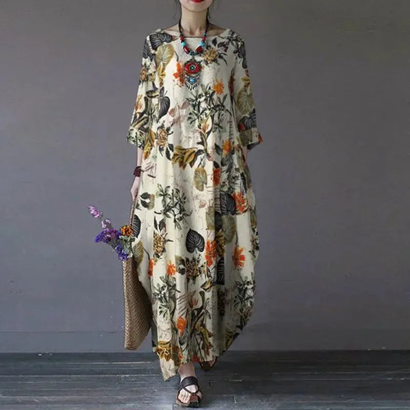 Vintage Floral Maxi Dress for Women