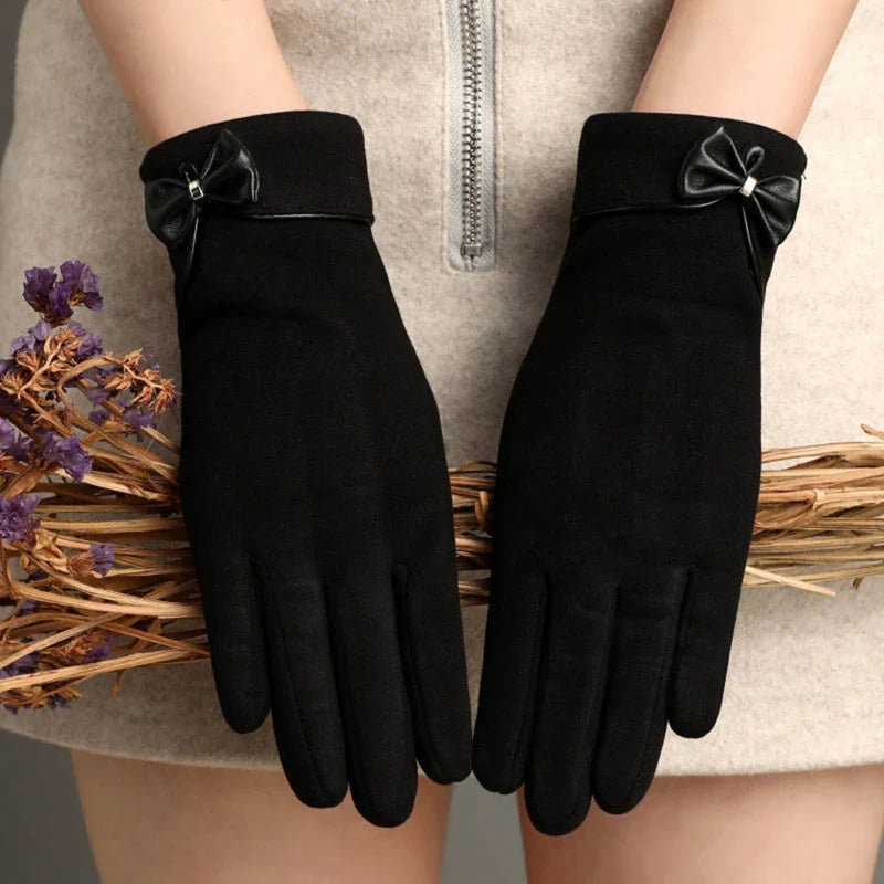 Isla Fitted Gloves | Bow Embellishment Cuff Trim Gloves