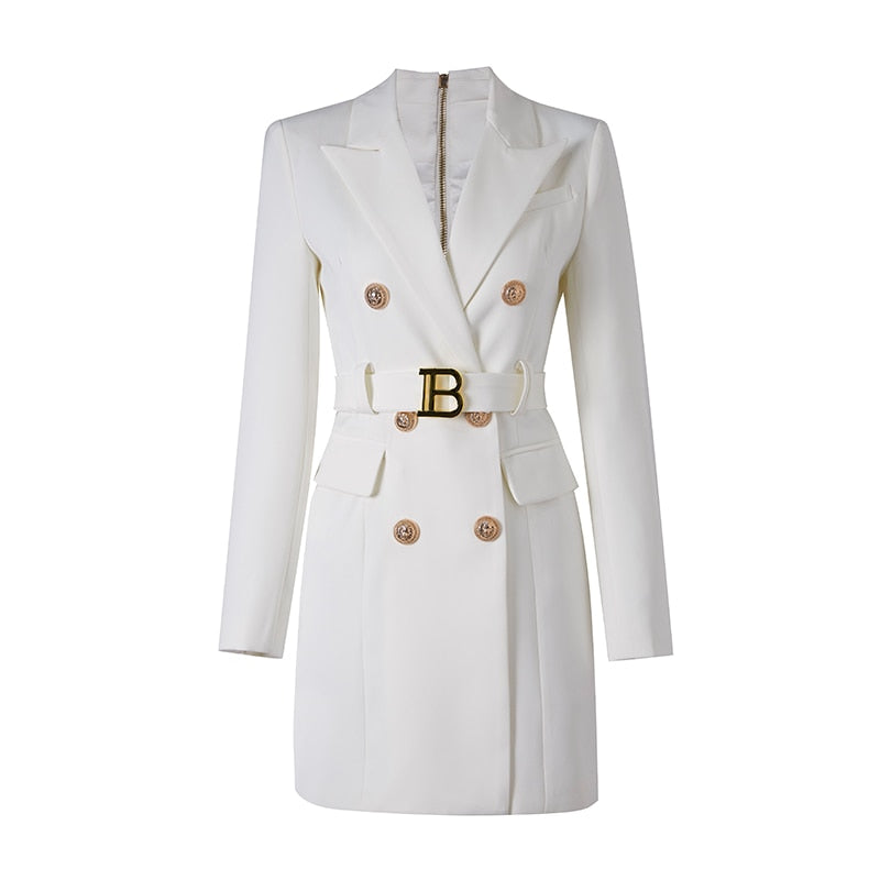 Tailored Waist Belt Double Breasted Blazer Dress