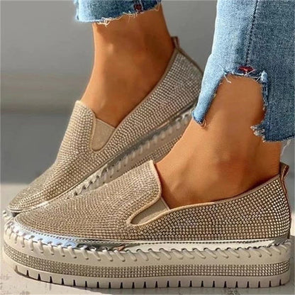 Women's Slip-On Sneakers - Rhinestone Embellished - Platform Sole - Casual Fashion