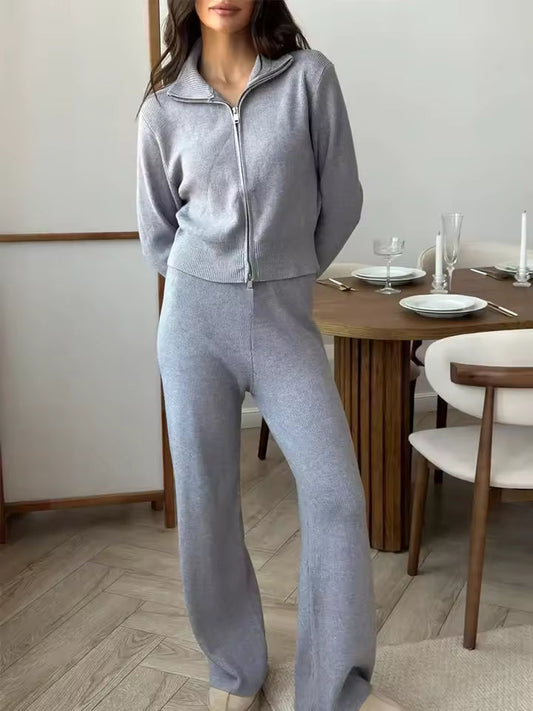 Relaxed Fit Knit Two-Piece Pants Set 