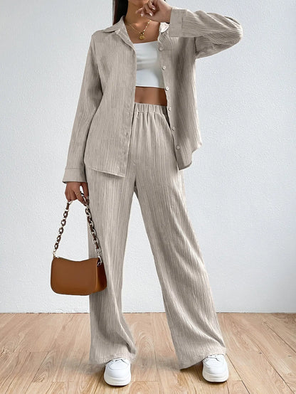 Women's casual two-piece suit set with wide-leg pants