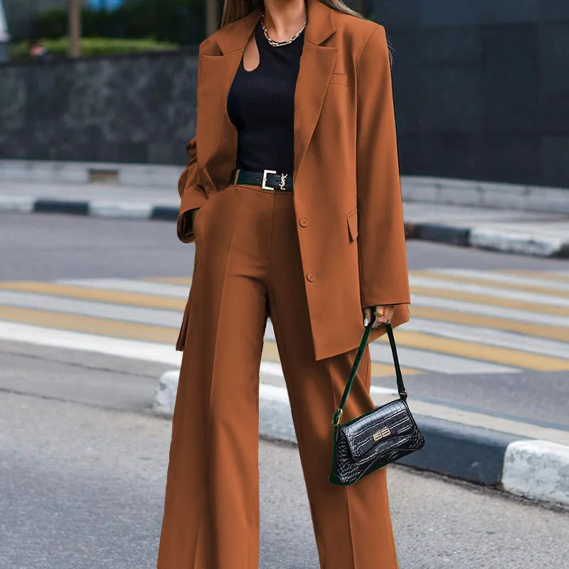 Women's casual blazer and wide-leg pants two-piece business suit