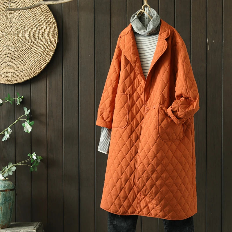 Women's winter quilted knee-length windbreaker coat