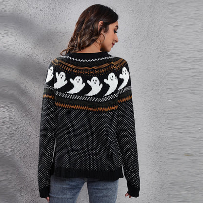 Women's retro ghost polka dot knitted sweater