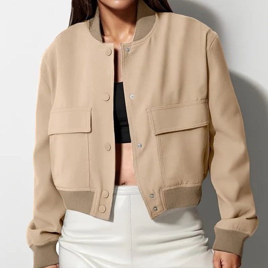 Ribbed Trim Relaxed Fit Bomber Jacket 