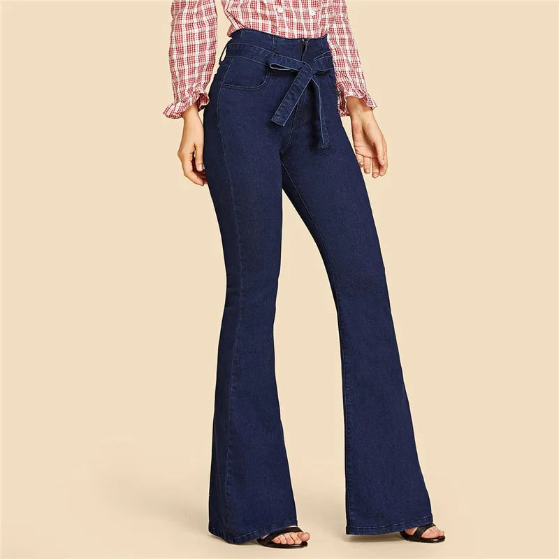 Women's high waist stretchy lace flared jeans