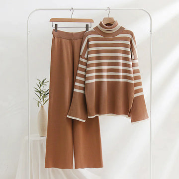 Winter stripe sweater set for women