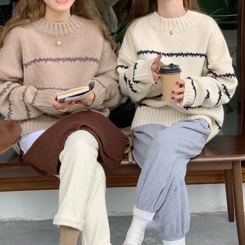 Retro Striped Loose Knit Sweater