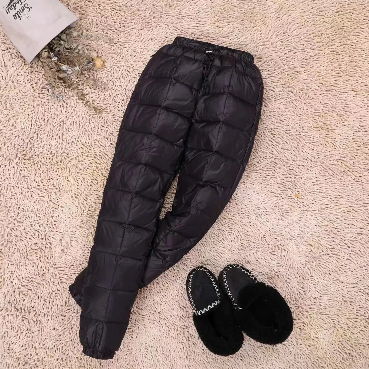 Women's winter high waist puffer straight pants