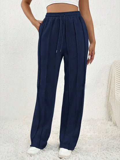 Women's striped drawstring sweatpants straight leg