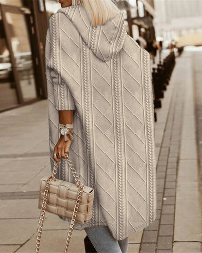 Women's cable knit hooded longline coat winter cardigan