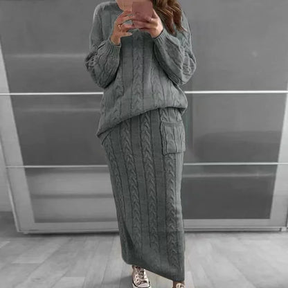 Women's winter knit sweater and skirt set streetwear