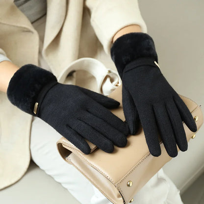 Amelia Snug Fit Gloves | Fleece Cuff Buckle Gloves