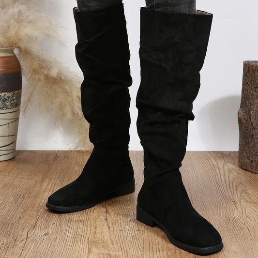 Chunky Heel Round Toe Tube Biker Boots