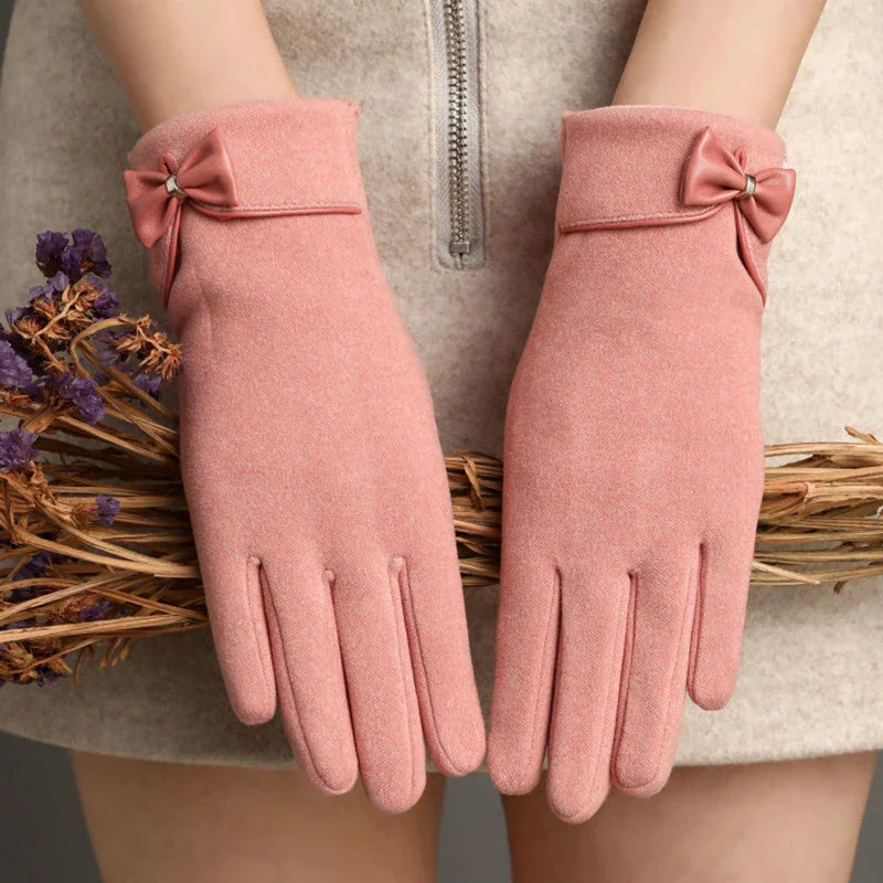 Isla Fitted Gloves | Bow Embellishment Cuff Trim Gloves