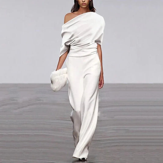 Off-Shoulder Wide Leg Formal Jumpsuit