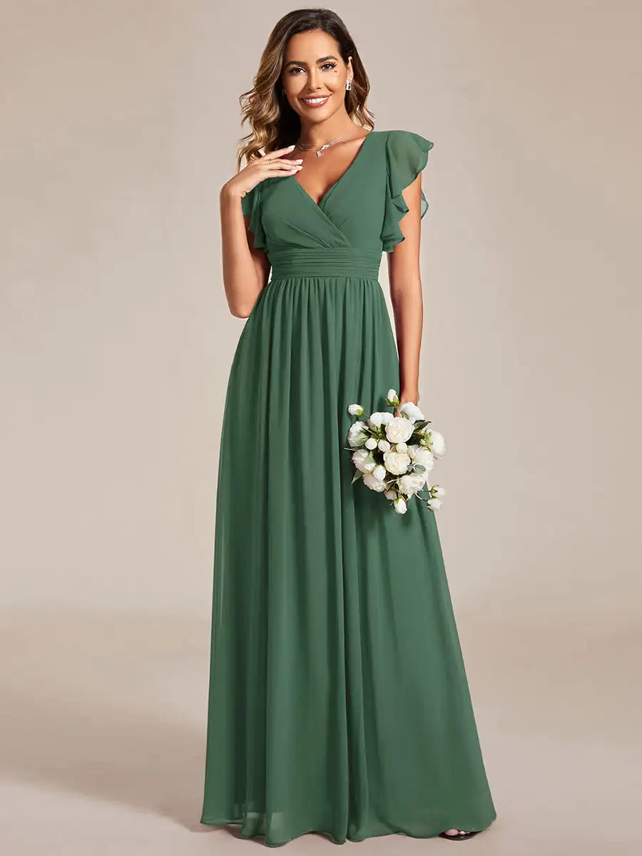 Chiffon Flutter Sleeve A-Line Evening Gown