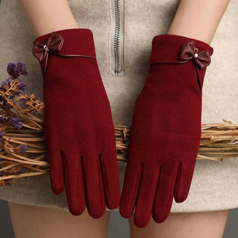 Isla Fitted Gloves | Bow Embellishment Cuff Trim Gloves