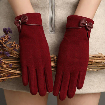 Isla Fitted Gloves | Bow Embellishment Cuff Trim Gloves