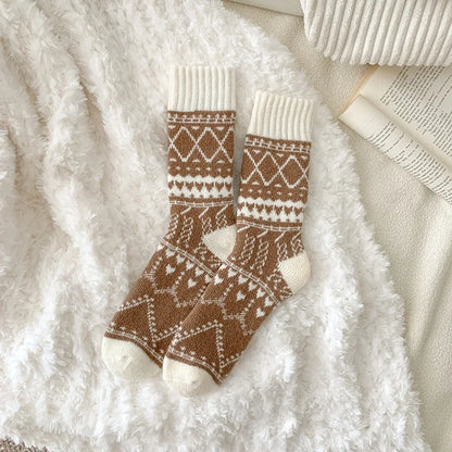 Olivia Crew Fit Socks | Fair Isle Pattern Mid-Calf Socks