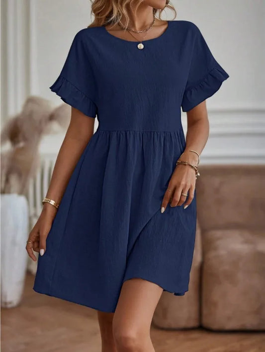 Ruffle Hem Elastic Waist A-Line Mini Dress